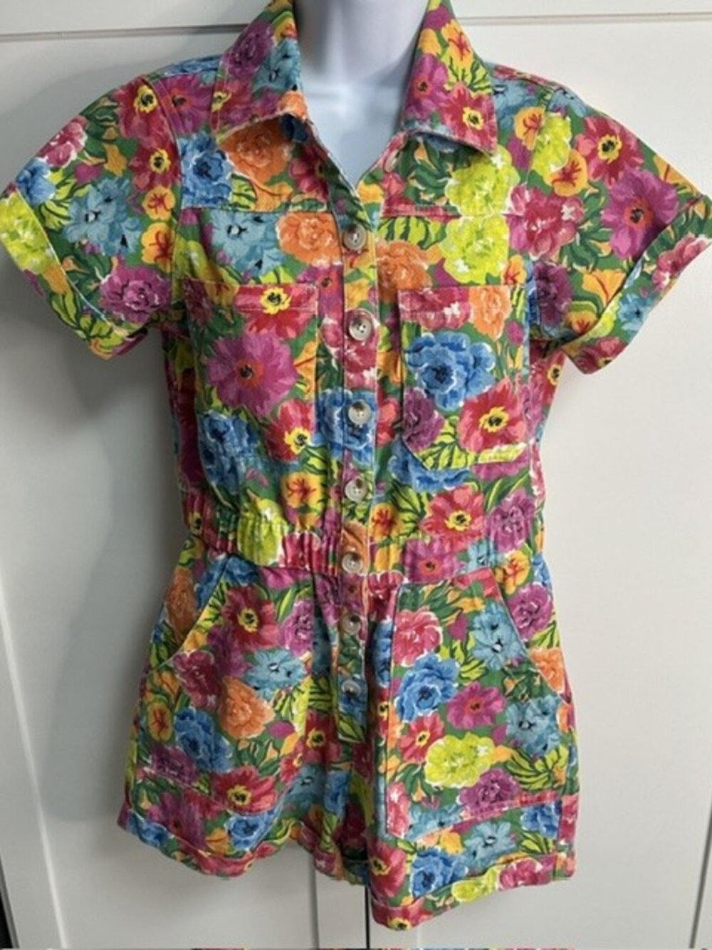Show me Your Mumu Medium Floral Denim Romper Bright Floral Cottagecore